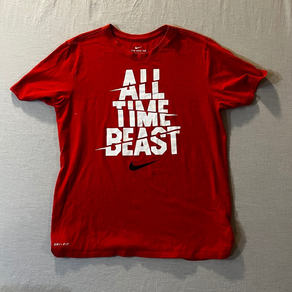 Nike Mens Dri-FIT All Time Beast Graphic T-Shirt Red Athletic Cut Large